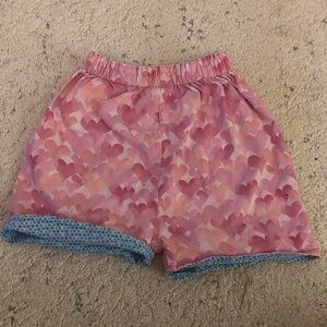 Niffers Reversible Pink Heart Patterned/Blue Dots Girls Shorts Size 2-4 Years